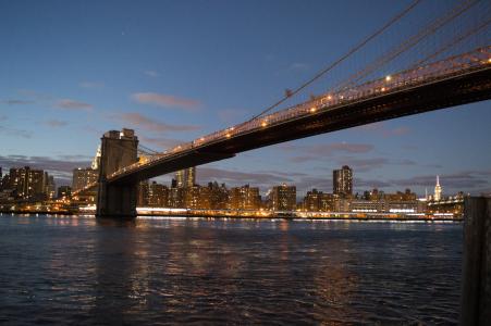 布鲁克林大桥, 曼哈顿, 市中心, 纽约, 纽约, 天际线, 美国