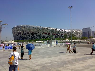 体育场, 中国, 北京, 游客, 现代, 纪念碑, 炎热的一天