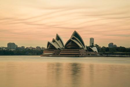 悉尼, 澳大利亚, bennelong 点, 大火天空, 黎明, 建筑, 著名的地方