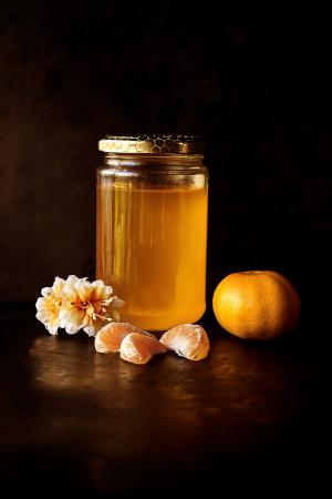 蜂蜜, 玻璃, 罐子里, 旁边, 柑橘, 水果, 食品