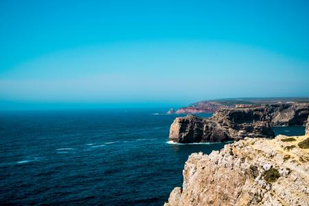 悬崖, 岩石, 海洋, 天空, 水, 蓝色, 地平线