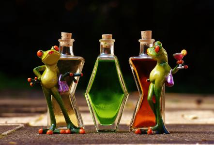 青蛙, 小鸡, 饮料, 瓶, 酒精, 数字, 饮料
