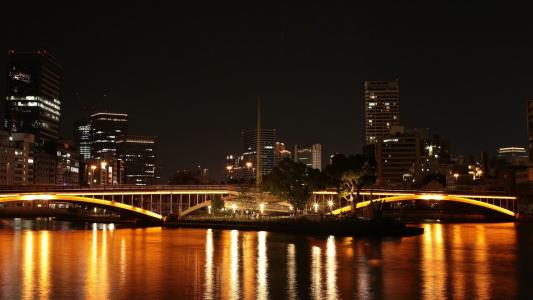 日本, 大阪, 自然, 景观, 夜景, 点亮了, 晚上