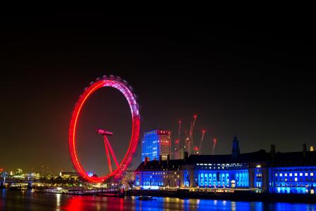 伦敦眼, 晚上, 城市, 伦敦, 河, 泰晤士河, 具有里程碑意义