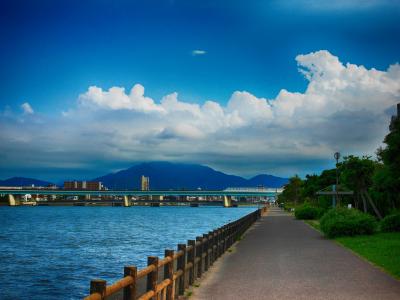 夏季, 蓝蓝的天空, 高耸的积云观察, 长廊, muromi, 河口, atagohama