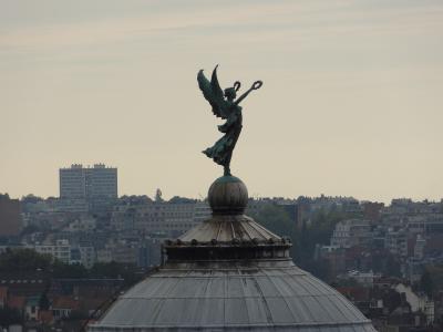 布鲁塞尔, cinquantenaire 公园, 天使, 晚上, 暮光之城, 雕像, 飞