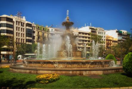 格兰纳达, 喷泉, 西班牙, 城市, 城市, 城市, 水
