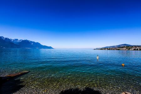 瑞士, 蒙特勒, 莱曼湖景, 海, 山, 自然, 蓝色