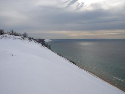 景观, 冬天, 雪, 风景名胜, 密歇根湖, 水, 睡熊沙丘