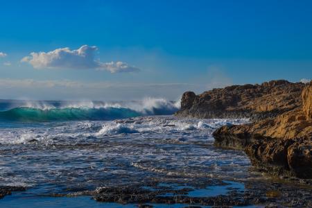 波, 粉碎, 岩质海岸, 冬天, 塞浦路斯, 阿依纳帕, 自然