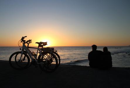 大加那利岛, 加那利群岛, 马斯帕洛马斯, 日落, 自行车, 夫妇, 西班牙