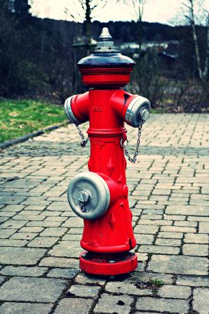 消火栓, 消防, 打开水龙头水, 红色, 金属, 水, 灭火水