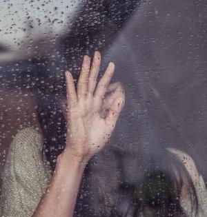 女孩, 悲伤, 哭, 下着雨, 雨滴, 窗口, 人