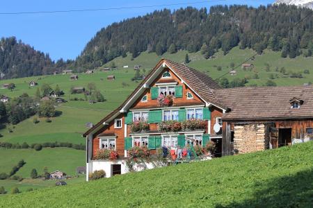 小木屋, 山, 阿尔卑斯山, 瑞士, 自然, 景观, 草甸