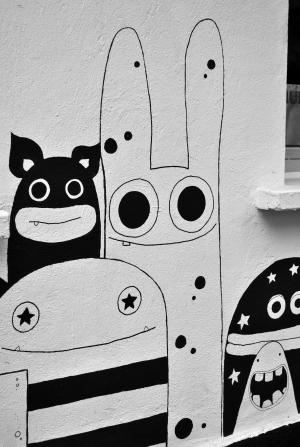 街头艺术, 怪物, 漫画, 涂鸦, 喷雾, 油漆, 黑色和白色