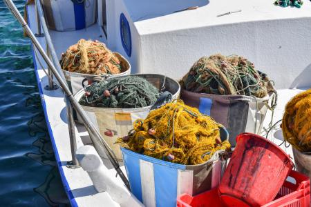 蚊帐, 小船, 捕鱼, 海, 传统, 设备, 塞浦路斯
