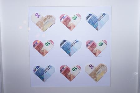 银行纸币, herzchen, 钱, 礼物, 欧元, 理念, 礼品创意