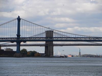 自由女神像, 布鲁克林大桥, 桥梁, 纽约城, 美国, 东河, 大苹果