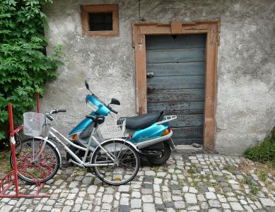 自行车, 摩托车, 门, 老