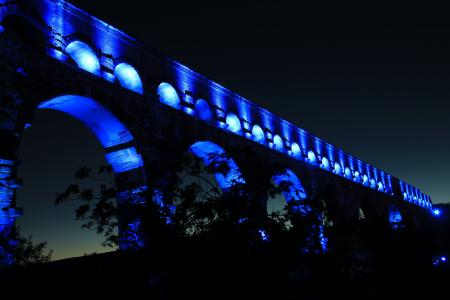 杜邦加尔, 法国, 桥梁, aqaedukt, 晚上, 建筑, 照明