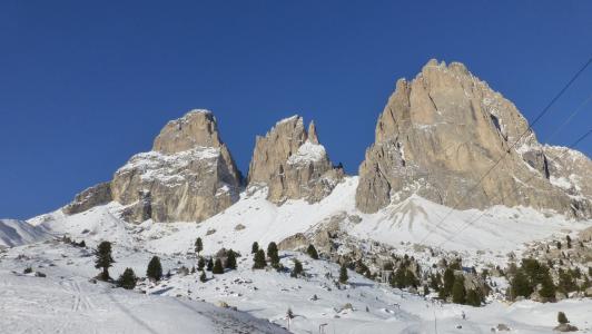 白云岩, sassolungo, 意大利, 山脉, 雪, 全景, 滑雪