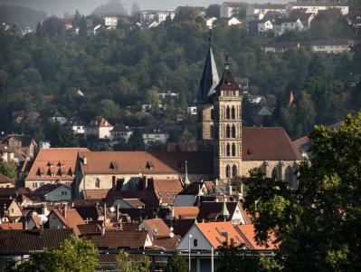 城市教会, 埃斯林根, 雾, 阴霾, 遥远的视图, 教会, 建筑
