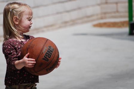 女孩, 篮球, 可爱, 玩, 游戏, 儿童, 儿童