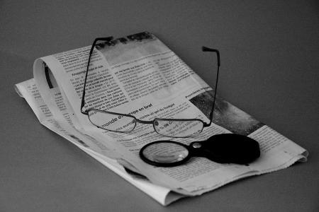 太阳镜, 杂志, 新闻, 阅读, 放大镜