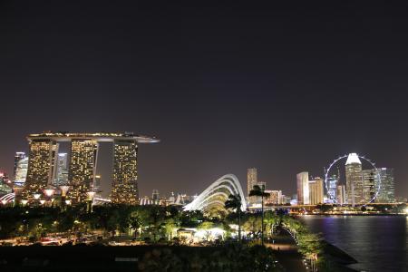 新加坡, 晚上, 黑暗, 光, 结构, 具有里程碑意义, 城市景观