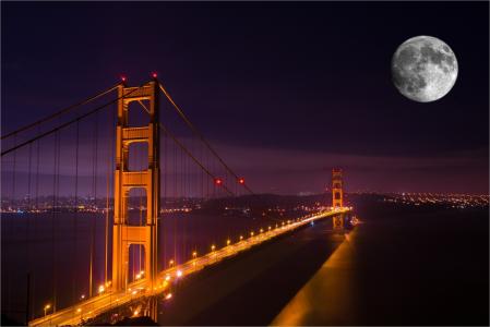 金门大桥, 晚上, 桥梁, 门, 金, 加利福尼亚州, 建筑