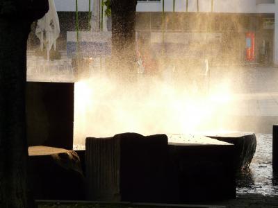 喷泉, 雾化, 光, 回光, 水, 注入, 湿法