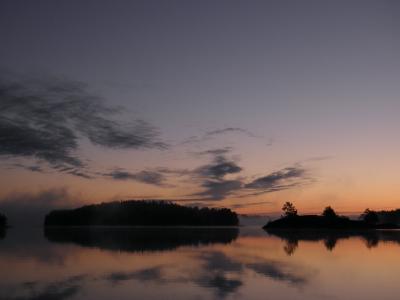 芬兰语, 萨翁林纳, saimaa, 水, 湖, 日出, 清晨的天空