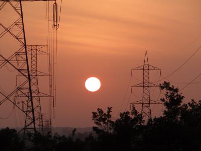 日落, 电塔, 电塔, shimoga, 卡纳塔克, 印度, 电力