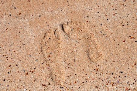 脚印, 沙子, 海滩, 赤脚