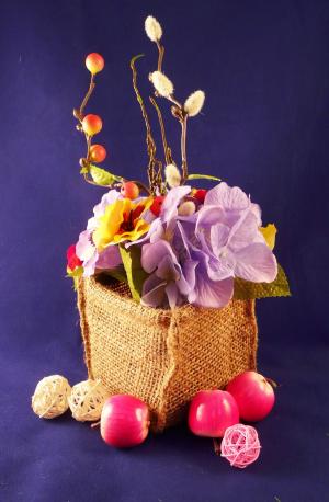 花, 篮子, 花朵, 水果, 应用, 红色, 紫色