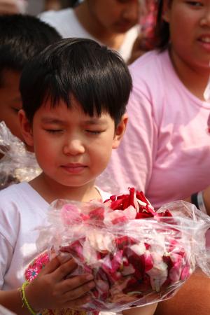 佛教徒, 玫瑰花瓣, 儿童, 和尚, 传统, 仪式, 泰国