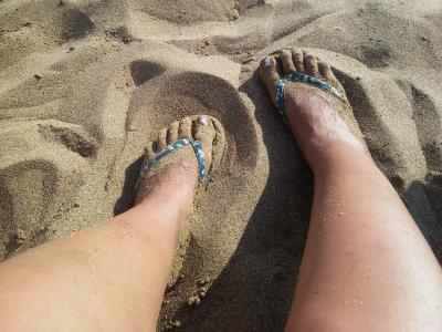 双脚, 沙子, 夏季, 海, 度假, 旅行, 假日