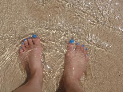双脚, 沙子, 脚趾, 海洋, 海, 水, 海滩