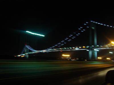 维拉萨诺桥, 布鲁克林, 公路, 晚上, 灯, 交通, 模糊