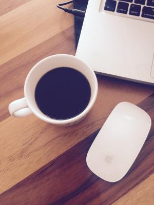 黑咖啡, 早餐, 咖啡因, 咖啡, 计算机, 杯, 办公桌