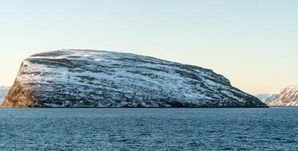 大岩, 挪威, 海, 冬天, 雪, 自然, 景观