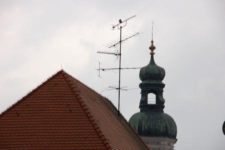 德国, 弗莱辛, 教会, 塔, 电视天线, 屋顶, 天空