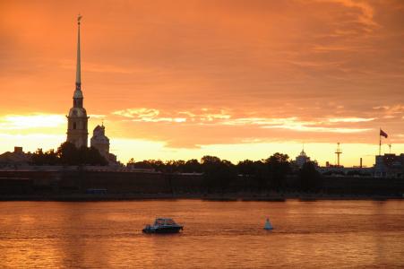 俄罗斯圣彼得堡, 日落, 彼得和保罗的堡垒