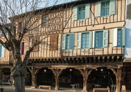 法国, mirepoix, 中世纪的村庄, 拱廊, 外墙, 半灰泥的房子