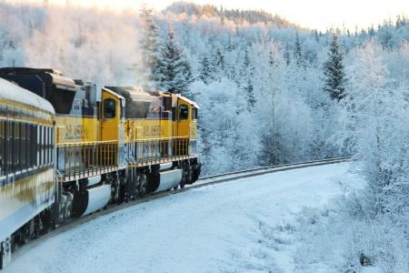 火车, 阿拉斯加, 旅行, 铁路, 铁路, 冬天, 运输