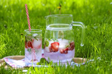 草莓饮料, 果茶, 冰, 茶点, 夏季, 很酷, 草莓
