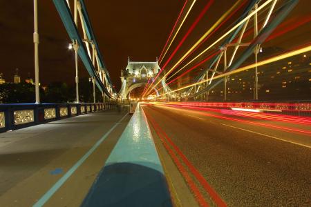 伦敦塔桥, londyn, 路径, 光, 的运动, 晚上
