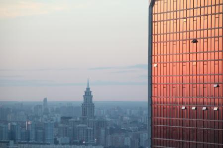 镜像, 天际线, 莫斯科, 新城市, 摩天大楼, 心情, 反思