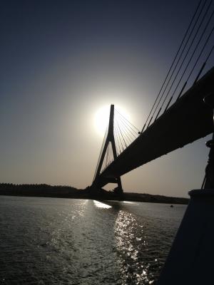 国际桥梁, 瓜迪亚纳河河, 河, 天空, 水, 日落, 西班牙