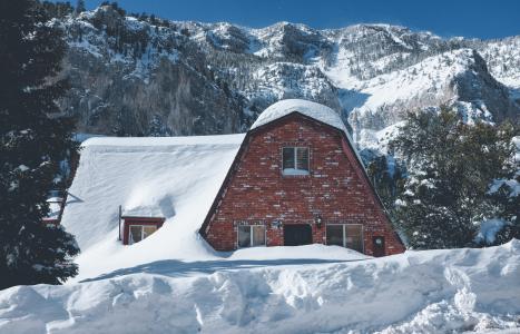 雪, 自然, 房子, 树木, 冬天, 山脉, 景观
